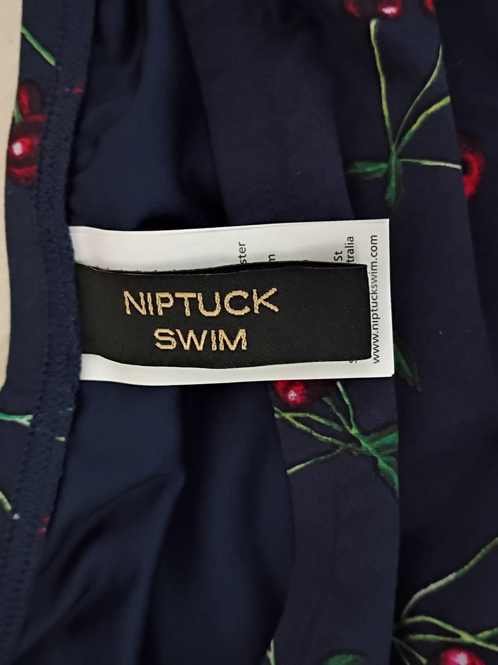 Women’s Navy Cherry Print Ruched Halter tankini - Picture 9 of 10